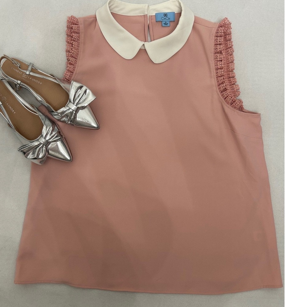 CeCe Pink Peter Pan Collar Blouse XL Coquette Dark Academia Minimalist